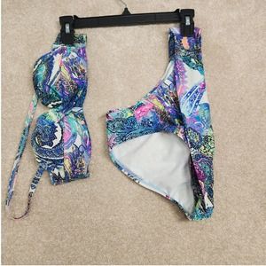 Victoria's Secret Blue Pink Paisley Top & Bottom Bikini Set Size 32B / Small